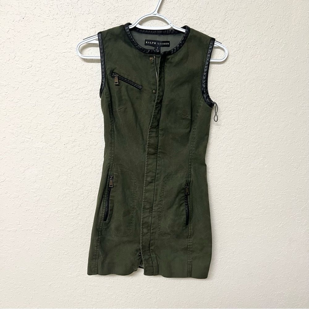 Ralph Lauren Black Label Womens Beckett Mini Dress Zip Button Olive Green Size 2